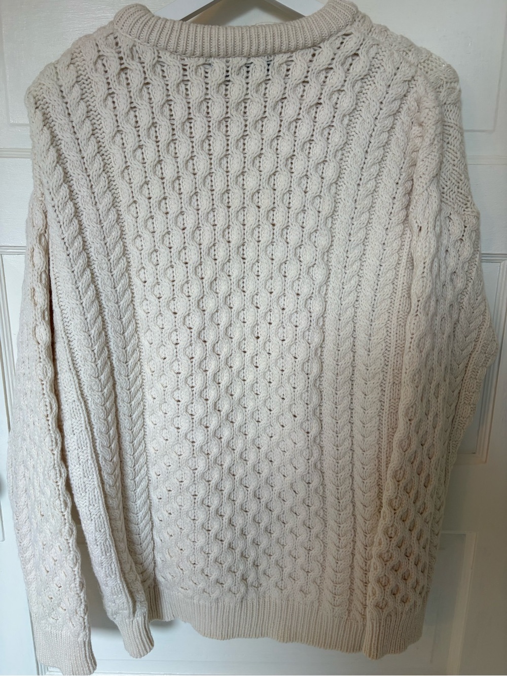 Merino Wool Women's Cable Knit Crewneck Sweater in Cream